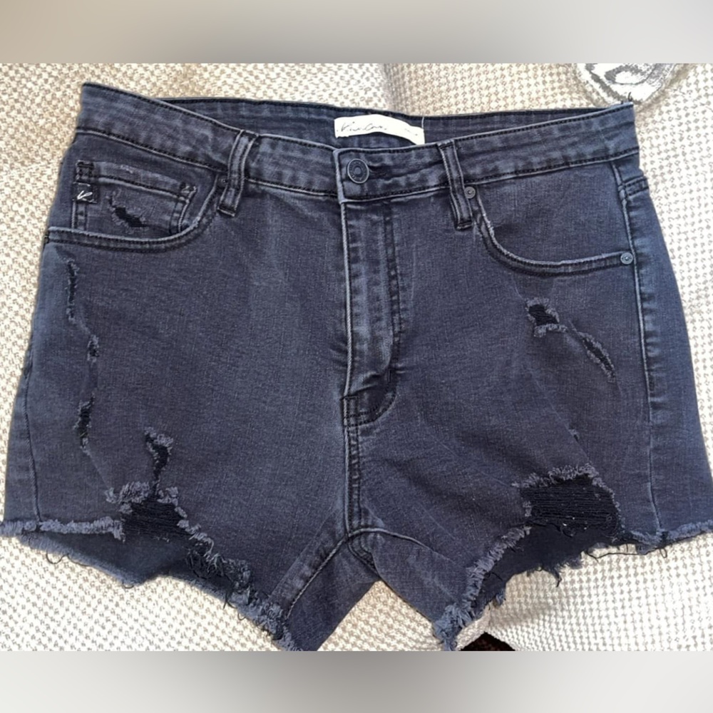Kan-Can Distressed Black  Denim Shorts